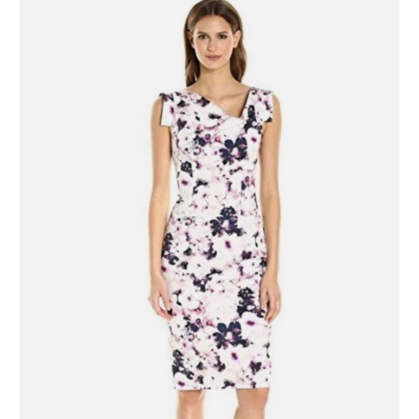 Black Halo Jackie O Floral Sheath Dress 10 Romantic Pink Cowl Neck Midi Chic